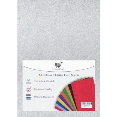 Afbeelding van 10 vellen A4 glitterpapier zonder haaruitval, 250 g/m², zuurvrij, voor scrapbooking, knutselwerk (zilver)