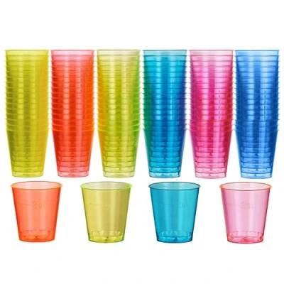 Afbeelding van MATANA 60 shotglazen van neonkunststof, 30 ml, kleurrijke shooterglazen, herbruikbaar, voor feestjes, verjaardagen, bruiloften, proeven