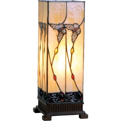 Afbeelding van LumiLamp Tiffany Tafellamp 18x18x45 cm Beige Bruin Glas Rechthoek Vlinder Bureaulamp