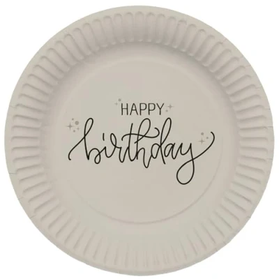 Afbeelding van Folat Crème noir borden happy birthday 8 stuks 23 cm