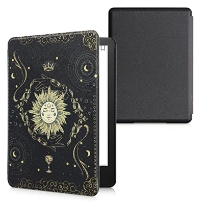 Afbeelding van kwmobile E reader hoesje geschikt voor Amazon Kindle Paperwhite 11. Generation 2021 hoes flip case met magnetische sluiting Ereader cover Tarotkaart design in donkerblauw / geel zwart