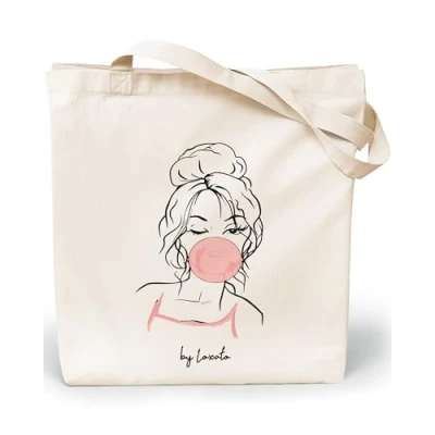Afbeelding van Loxato Tote Bag Stoffen tas draagtas voor dames canvas 100% katoen jute tas, extra breed (8 cm) grote draagtas, 35 x 42 8 cm