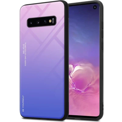 Afbeelding van Cadorabo Hoesje geschikt voor Samsung Galaxy S10 4G in ROZE BLAUW Tweekleurige beschermhoes van TPU silicone Case Cover en achterzijde gehard glas