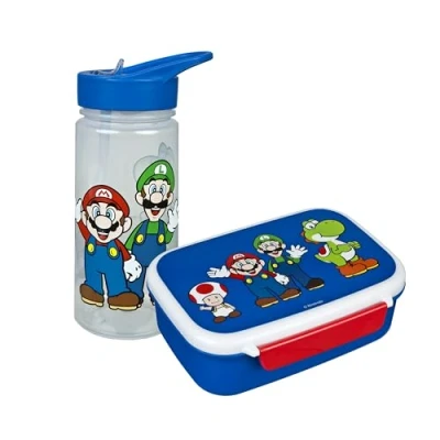 Afbeelding van Scooli Super Mario serviesset voor kinderen Set bestaande uit broodtrommel en drinkfles Ideaal school of kleuterschool Vanaf 4 jaar Van kunststof Zonder