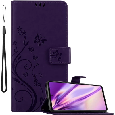 Afbeelding van Cadorabo Hoesje geschikt voor Samsung Galaxy A72 4G / 5G in BLOEMEN DONKER PAARS Beschermhoes bloemmotief met magnetische sluiting, standfunctie en kaartsleuven Book Case Cover Etui