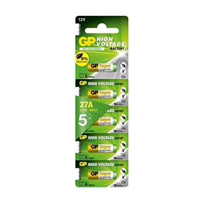 Afbeelding van GP 5 stuks alkalinebatterijen 27 A 12 V (A27, MN27, V27A), speciale batterij voor centrale vergrendeling van auto&#039;s, garagedeuropener enz., x batterijen (afzonderlijk verwijderbaar)