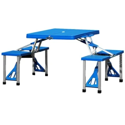 Afbeelding van Deuba Campingtafel Aluminium met 4 Zitplaatsen Inklapbaar Blauw