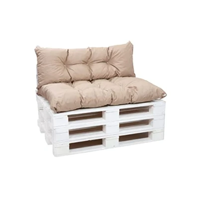 Afbeelding van Setgarden® Palletkussenset voor tuinmeubelen, rugleuning en zitkussens, tuinkussens, vele kleuren maten (beige, set 120 x 60 cm + rugkussens