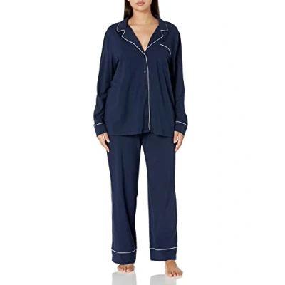 Image de Amazon Essentials Ensemble Pyjama Avec Chemise À Manches Longues, En Coton Et Textile Modal (Grandes Tailles Disponibles) Women&#039;s, Bleu Marine, 4XL Grande taille