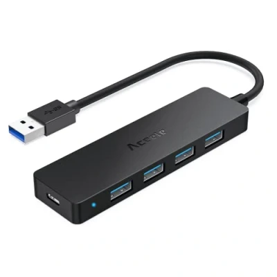 Afbeelding van Aceele USB 3.0 5 poorts HUB (met voeding), ultradun met 4 gegevenspoorten, SuperSpeed Gb/s, micro voeding, voor MacBook Air/Pro, Surface Pro, Dell XPS 15, Flash Drive.