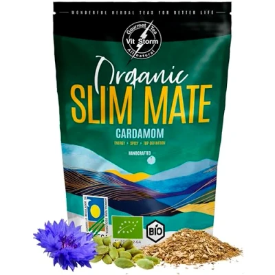 Afbeelding van SLIM TEA Yerba Mate Bio Cardemom mat groen, niet gerookt zonder steel, 0 stof natuurlijke energiedrank drainage infusie, diureticum paardenbloem, mauve, losse kruidenthee 100 g Vitstorm
