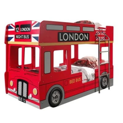Image de lits superposés London Bus LED inclus Rouge MDF Vipack