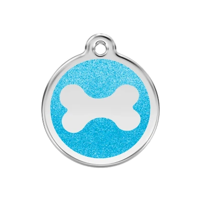 Afbeelding van Bone Aqua glitter hondenpenning medium/gemiddeld dia. 3 cm RedDingo