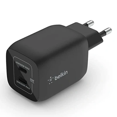 Image de Boost↑Charge GaN Pro Adapter 2 poorts USB C 65W de Belkin Noir Plastique