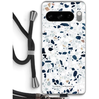 Afbeelding van Case Company® hoesje met Koord geschikt voor Google Pixel 8 Pro Terrazzo N1 Telefoonhoesje Zwart Bescherming aan alle Kanten en Over de Schermrand