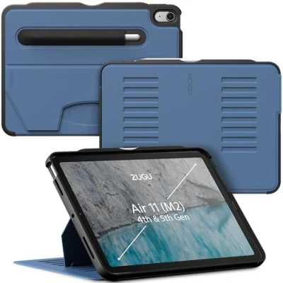Afbeelding van Zugu case iPad Air 10.9 Gen 4 &amp; 5 (2020/2022) oersterke luxe flip over volledige 360˚ bescherming met multifunctionele standaard functie geschikt voor Apple Pencil Slate