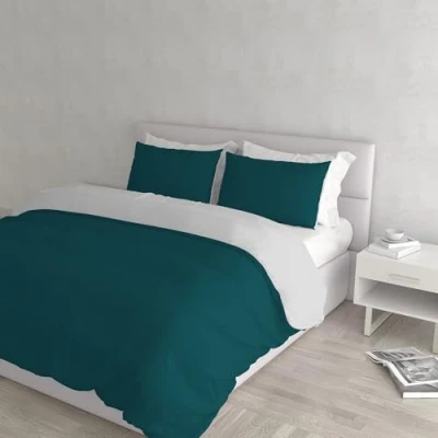 Afbeelding van Italian Bed Linen Natuurlijke dubbele kussenslopen, petrolgroen/lichtgrijs, 3 stuks