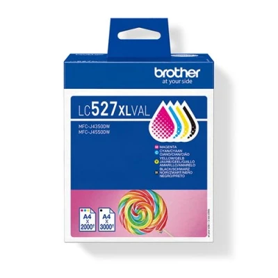 Afbeelding van Brother LC527XL Value Pack 4 hoog rendement zwart, geel, cyaan, magenta origineel hangdoos inktcartridge voor MFC J4350DW, J4550DW