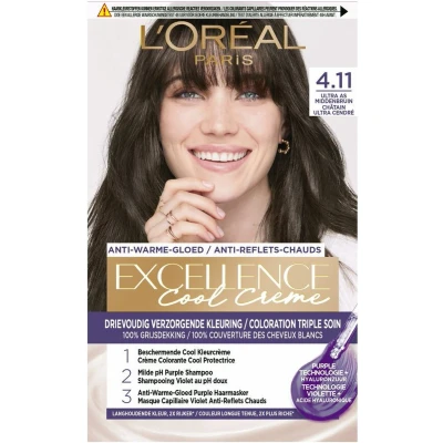 Afbeelding van 1+1 gratis: L&#039;Oréal Excellence Cool Crème Permanente Crèmekleuring 4.11 Ultra As Middenbruin