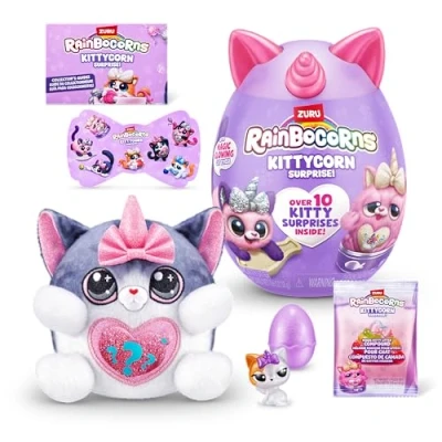 Afbeelding van Rainbocorns Kittycorn Surprise Series 7, American Short Hair Cat pluche dier om te verzamelen 10 verrassingen uit pakken, pellen en het hart onthullen, zelfklevend, vanaf 3 jaar