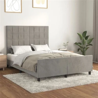 Afbeelding van vidaXL Bedframe met hoofdeinde fluweel lichtgrijs 140x200 cm
