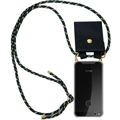 Afbeelding van Cadorabo Hoesje geschikt voor Huawei P10 LITE in CAMOUFLAGE Silicone Mobiele telefoon ketting beschermhoes met gouden ringen, koordriem en afneembare etui