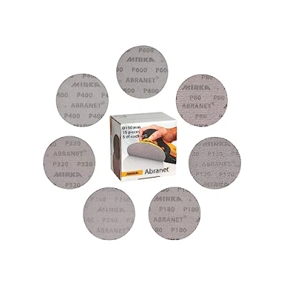 Image de Mirka Abranet Disques abrasifs en filet Ø 150mm autoagrippant/Mix Pack 5 de chaque grain 80, 120, 180, 240, 320, 400, 600/35 pcs/Pour toutes les ponceuses excentriques