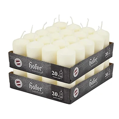 Afbeelding van Hofer Column Wax Candles Lange Duur: 7 Uur 4 x cm Ivoorkleur Druppelbestendig 2 Pak Van 20 Stuks
