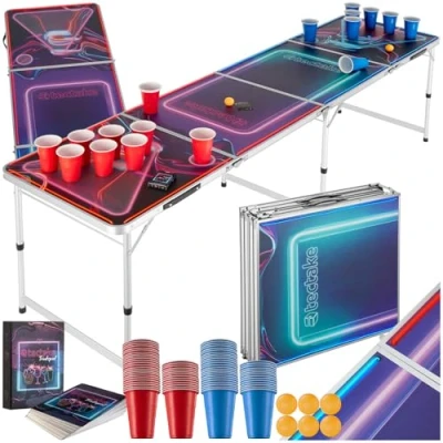 Afbeelding van tectake Bierpongtafel Beer pong tafel BeerWars I, LED verlichting, incl. kaartspel