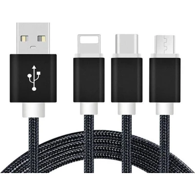 Afbeelding van REEKIN USB laadkabel A stekker, C micro B Apple Lightning stekker 1.20 m Zwart 4260272282320