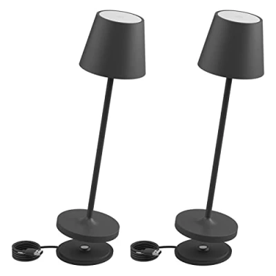 Afbeelding van K Bright Led tafellamp op batterijen, dimbaar, oplaadbaar, koudwitte lichtkleur, voor binnen en buiten, contact opnemen met het oplaadstation, donkergrijs (2 stuks)