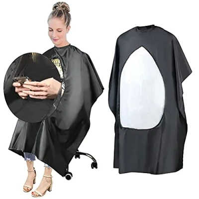 Image de URAQT Cape de Barbier C LQJLFWQ210714 FBA, Coiffure Pleine Longueur, Salon Résistante à L&#039;eau et aux Taches avec Fenêtre Transparente Fermeture Cou Réglable Noir 3 ans