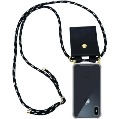 Afbeelding van Cadorabo Hoesje geschikt voor Apple iPhone X / XS in ZWART ZILVER Silicone Mobiele telefoon ketting beschermhoes met gouden ringen, koordriem en afneembare etui
