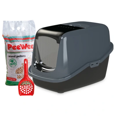 Afbeelding van Peewee Startpakket Ecohûs Kattenbak 56x39x38.5 cm Zwart Antraciet