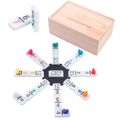 Afbeelding van Engelhart Dominospel Mexican Train Hout Naturel/Wit 101 delig