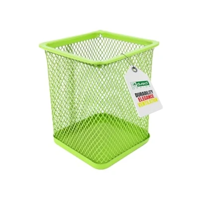 Afbeelding van D.RECT vierkante pennenhouder van metaal kubus multifunctionele beker voor balpen mesh design limoengroen