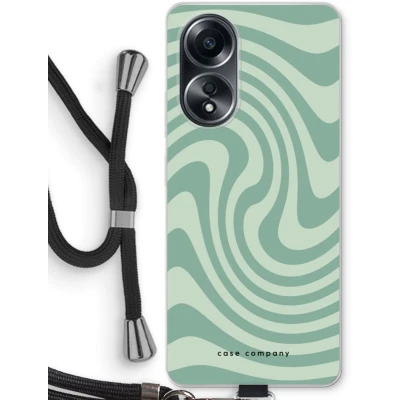 Afbeelding van Case Company® hoesje met Koord geschikt voor Oppo A58 4G Swirl Groen Telefoonhoesje Zwart Bescherming aan alle Kanten en Over de Schermrand