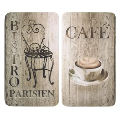 Image de WENKO Plaque de Recouvrement Universelle Mod Bistro, réglable en hauteur pour tout type cuisinière, planche à découper et protection anti éclaboussures, verre, 30 x 52 cm, 2 pièces