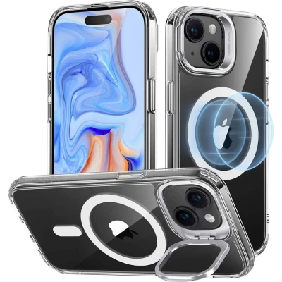 Afbeelding van ESR Classic Hybrid HaloLock Case + Stash Stand Backcover Apple iPhone 15 Transparant MagSafe compatible