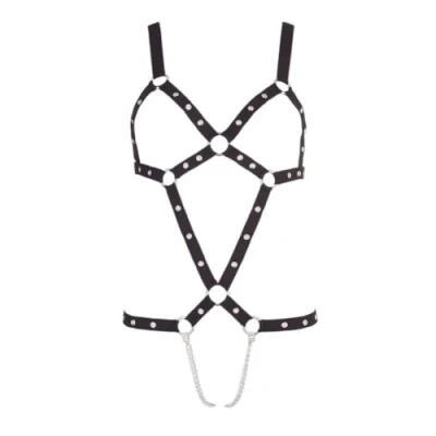 Afbeelding van Bad Kitty Strap body riem harnas met dubbele metalen kruis ketting Zwart