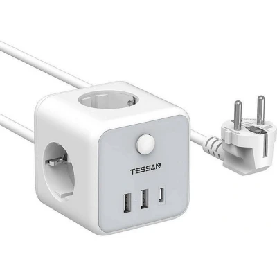 Afbeelding van Tessan, Stekkerdoos, Contactdoos TS 301 C GR (6 x, USB A, 2 m)