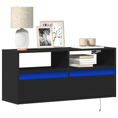 Afbeelding van Tv wandmeubel met LED verlichting 100x31x45 cm zwart