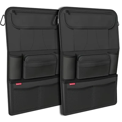 Afbeelding van ATHLON TOOLS set van 2 Autostoelhouder met geïntegreerde tablethouder, versterkte rug, extra tas, voor zaken en kinderen, ontworpen in Hamburg (zwart/set 2)
