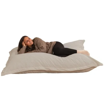 Afbeelding van Gigantische zitzak XXL voor binnen van corduroy, 180 x 140 cm, zacht, comfortabel en afneembaar, royaal gevoerd, volledige ontspanning, bed, XXL, slaapkamer, jongeren, gamer (lichtgrijs)