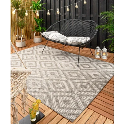 Afbeelding van Buitenkleed Ruiten Kjeld Grijs/crème 66x230 Cm