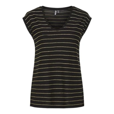 Image de Pieces Pcbillo T shirt Lurex Stripes Noos Bc, Noir, L