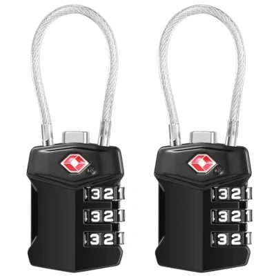 Image de Blendura Cadenas Valise 2 Pack, TSA Avion Serrures à Bagages Combinaison 3 Chiffres Voyage pour Extérieur Bagage Camping Casier
