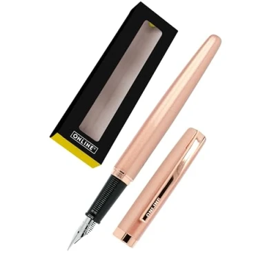 Afbeelding van Online Eleganza vulpen, metalen M iridium penpunt, geschikt voor standaard of convectorinktpatronen, geschenkdoos, kleur roze.