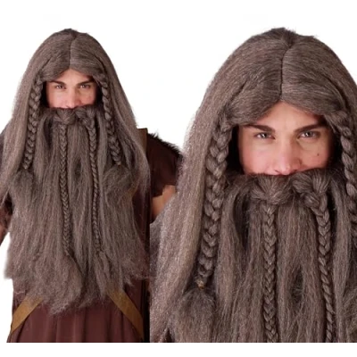 Afbeelding van Fiestas Guirca pruik Viking met baard Carnaval accessoires Pruiken