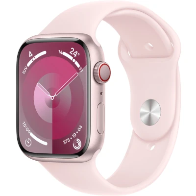 Afbeelding van Apple Watch Series 9 4G 45mm Roze (Roze Siliconenband M/L)